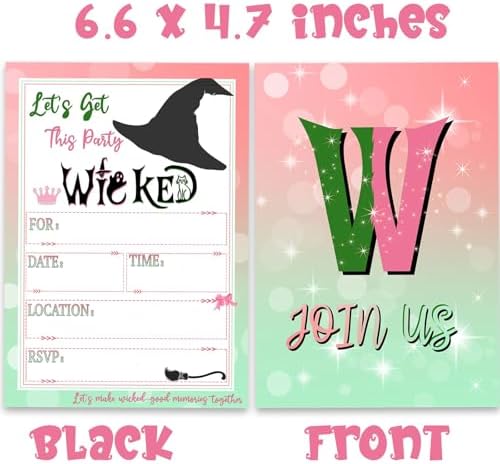 Green Pink Witch Themed Party Invites 15 Cards with Envelopes