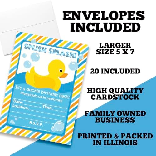 Little Rubber Duckie Birthday Invitations 20 Pack