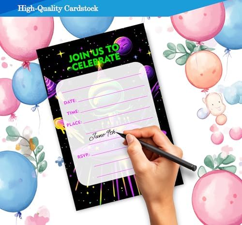 Space Theme Birthday Invitations for Boys 4x6 Inches 30 Sets with Envelopes