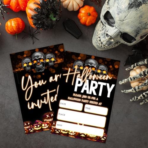 4 x 6 Halloween Party Invitations Skull Design - 25 Cards with Envelopes
