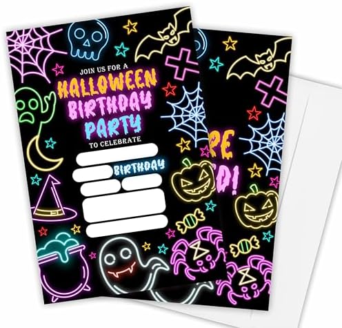 Nuckxy Halloween Birthday Neon Invitation Cards Set