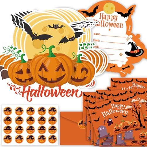 20 Halloween Party Invitations with Envelopes and Stickers