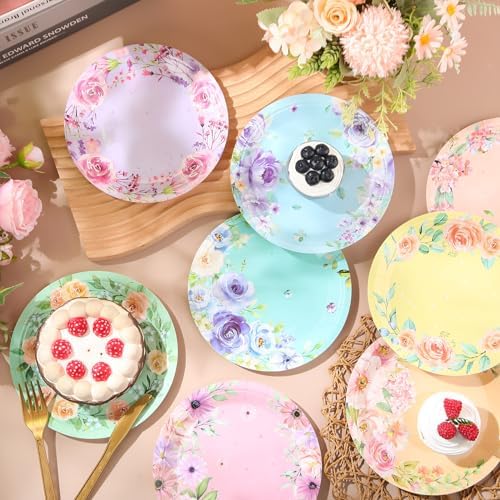 80 Pcs Pastel Floral 7 Inch Disposable Party Plates