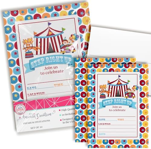 Carnival Circus Invitations 5x7 Fill-In Cards with 20 Envelopes