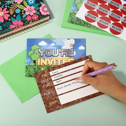 20pcs Video Game Birthday Invites with Envelopes and Stickers