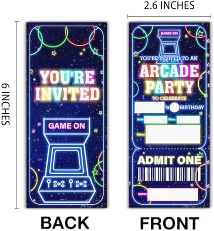 Arcade Party Invitations Set of 20 with Envelopes