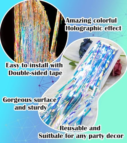 Gorgeous Holographic Iridescent Fringe Curtains 2 Pack