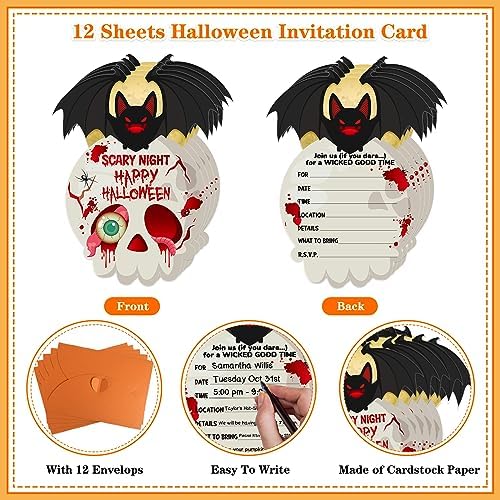WhatSign Halloween Party Invitations Cards 12PCS Scary Bat with Envelopes