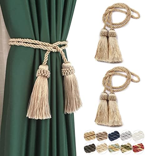 Fenghuangwu Curtain Tiebacks Handmade Decorative Holdbacks Rope with Tassel 2P