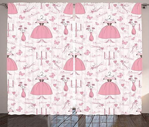 Ambesonne Cartoon Curtains 2 Panel Set 108x84 Rose Pale Pink White