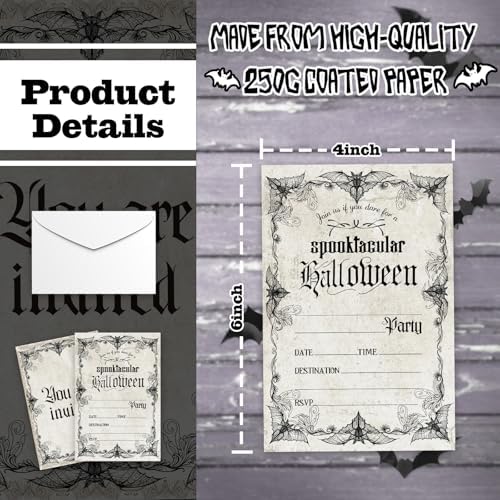 Halloween Party Invitations Set - Vintage Gothic Style