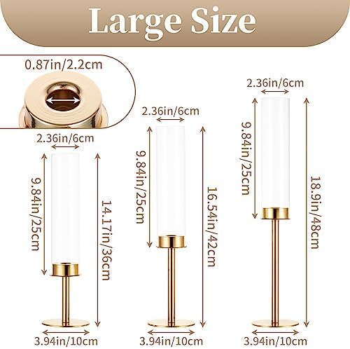 Sziqiqi Gold Taper Candle Holder 6 Pcs Hurricane Centerpieces