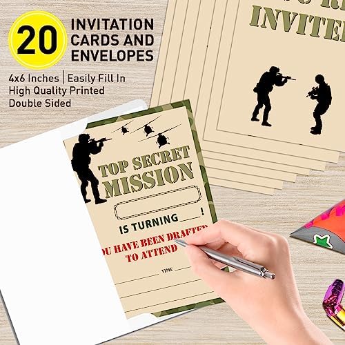Camo Military Birthday Invitations Set with Envelopes 4x6