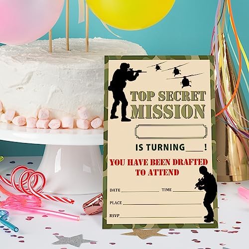 Camo Military Birthday Invitations Set with Envelopes 4x6