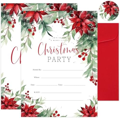 25 Pack Christmas Party Invitations with Envelopes and Stickers