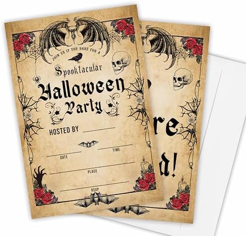 Spooktacular Halloween Party Invitations - 25 Retro Design With Envelopes