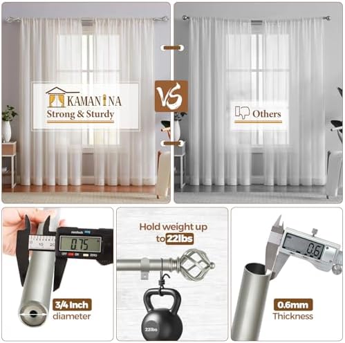 KAMANINA Silver Curtain Rod 32-58 Inch Adjustable Single Rod