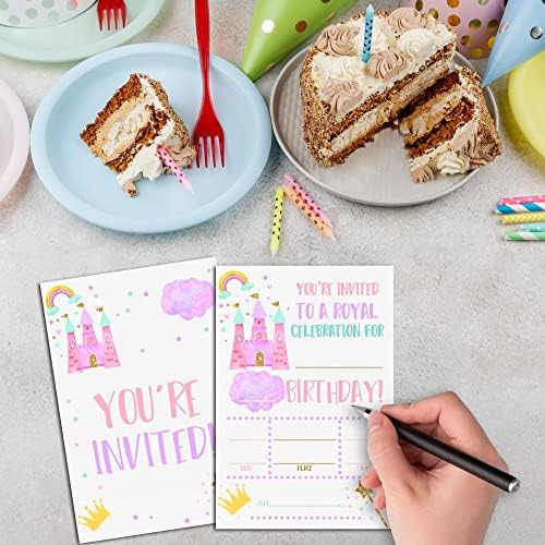 Pink Princess Castle Birthday Invitations with Envelopes Set of 20