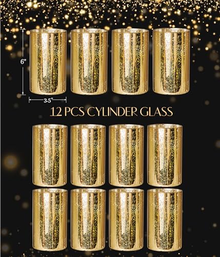 Gold Cylinder Vase Set of 12 for Centerpieces