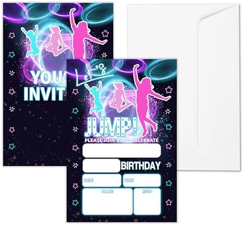 Neon Glow Jump Birthday Invitations With Envelopes