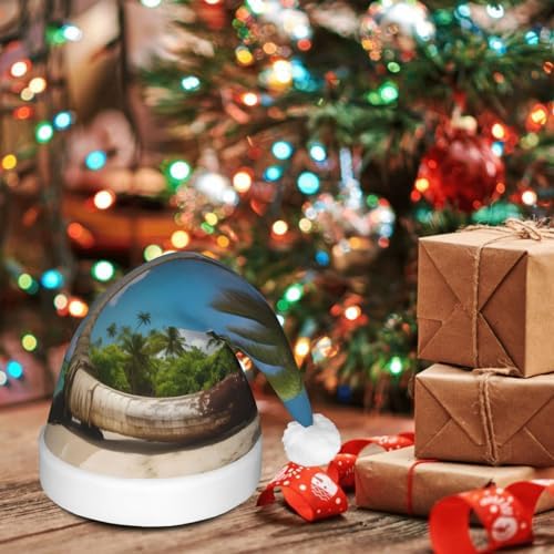 Two Palm Tree Tropical Print LED Santa Hat for Christmas New Year