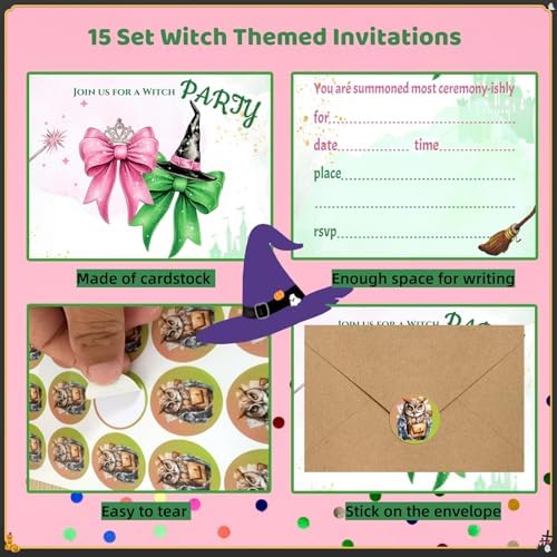15 Witch Themed Birthday Party Invitations Set