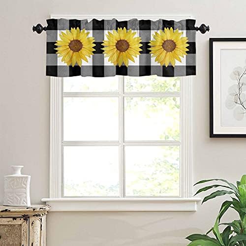Watercolor Sunflower Kitchen Window Valance Curtains 54x18in