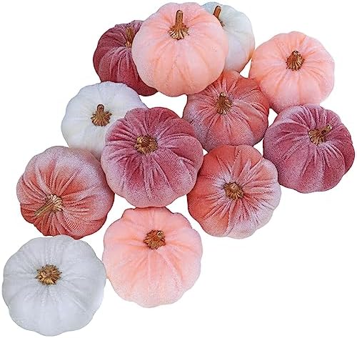 Winlyn 12 Pcs Small Velvet Pumpkin Decor Set