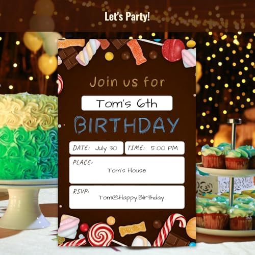 WENFLY Candy Birthday Invitations Kit 25 Pcs 4x6 Inch