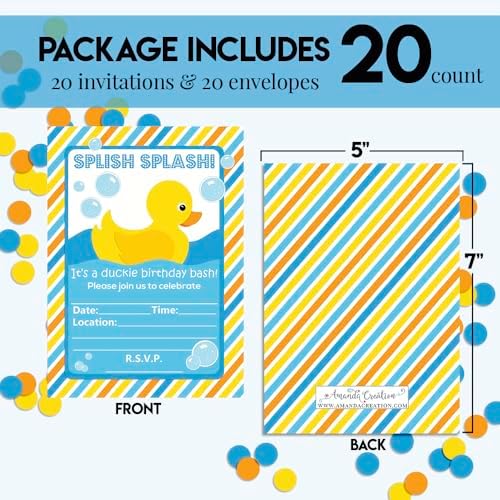 Little Rubber Duckie Birthday Invitations 20 Pack