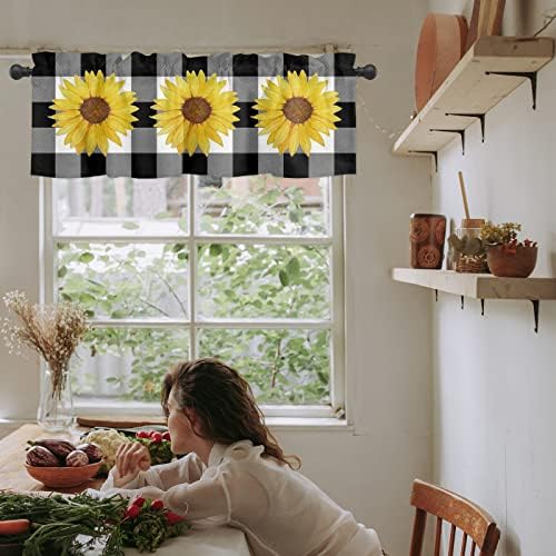 Watercolor Sunflower Kitchen Window Valance Curtains 54x18in