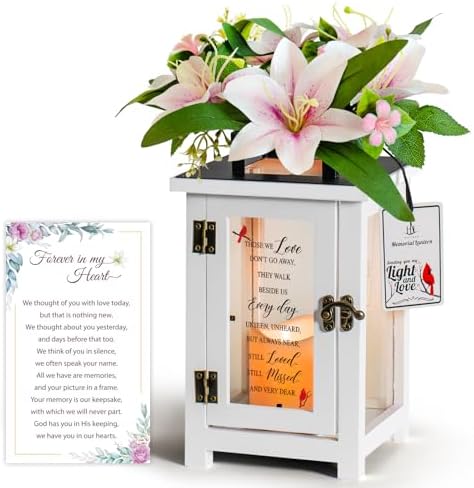 Sympathy Candle Lantern with Lily Flowers for Loss of Loved One