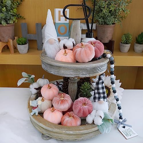 Winlyn 12 Pcs Small Velvet Pumpkin Decor Set