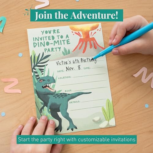 Rileys Co 50-Pack Dinosaur Party Invitations for Kids