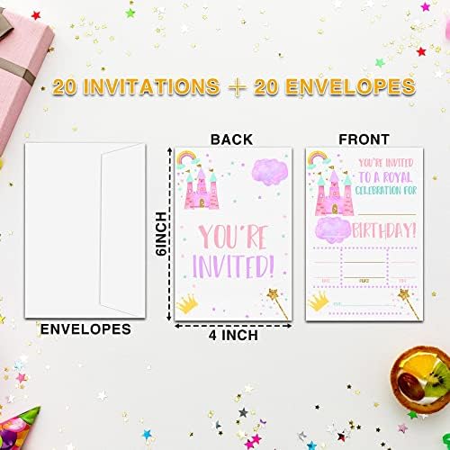 Pink Princess Castle Birthday Invitations with Envelopes Set of 20