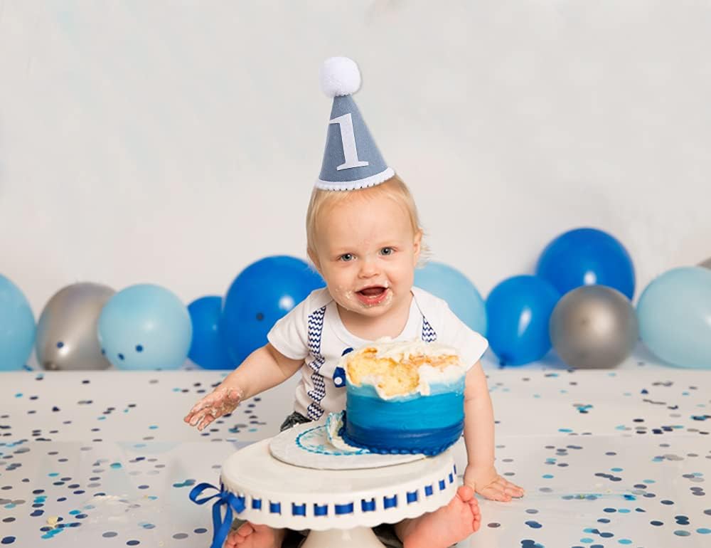 WAWUO Baby Party Hat First Birthday Gray Blue Wool Felt Handmade