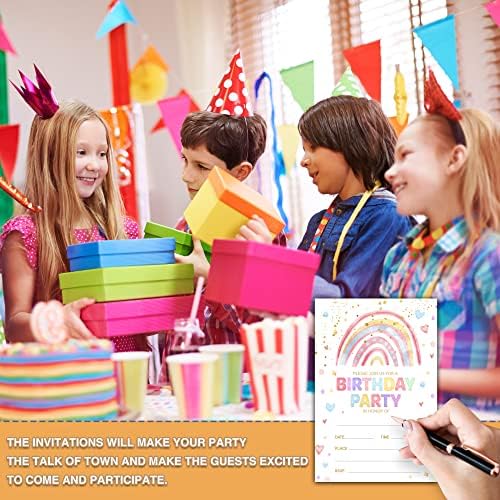 Rainbow Heart Birthday Invitations with Envelopes