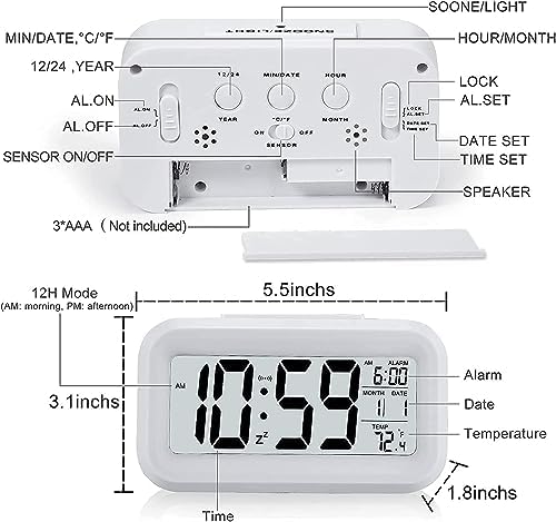 45 Inch LCD Digital Alarm Clock with Temperature and Calendar