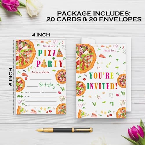 Qiwog Pizza Birthday Invitations With Envelopes 20 Pack