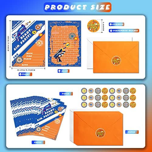 24 Pack Dart War Party Invitations with Stickers and Envelopes