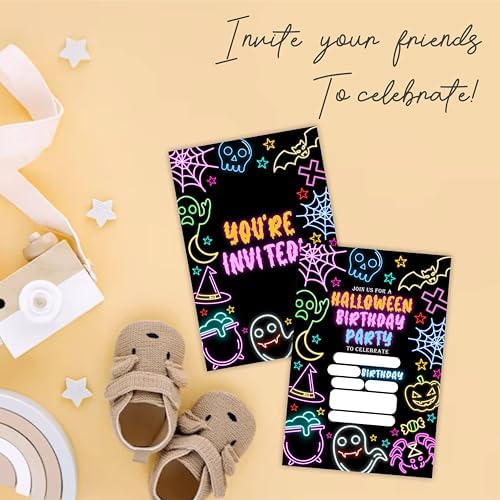 Nuckxy Halloween Birthday Neon Invitation Cards Set