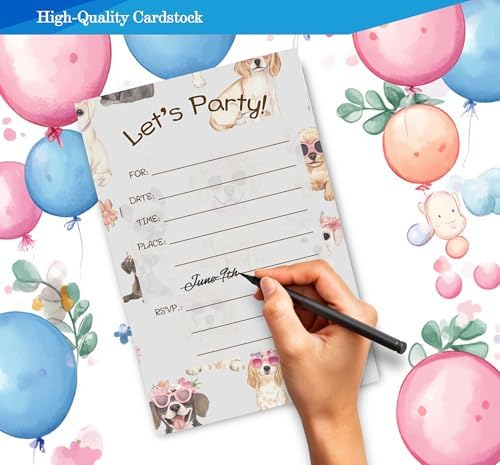 Puppy Dog Birthday Invitations for Girls 4x6 30 Sets