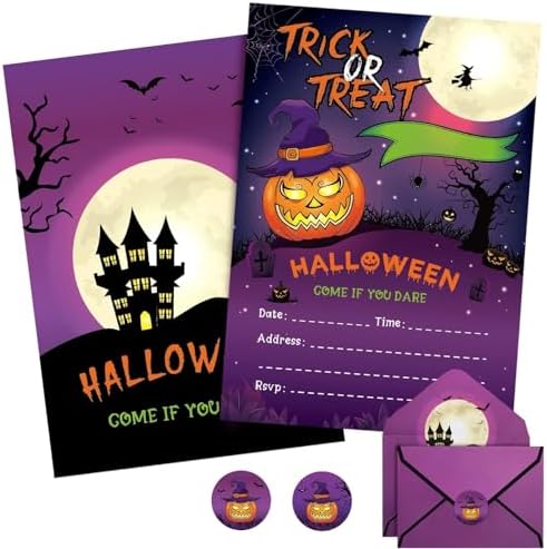 24 Set Halloween Birthday Invitations with Envelopes Stickers
