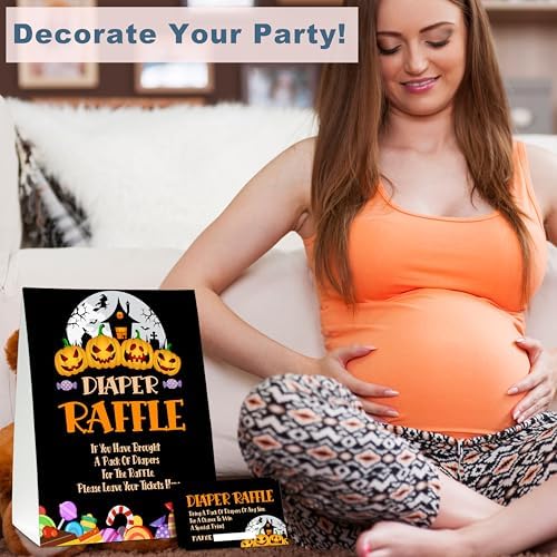 Halloween Diaper Raffle Game Sign With 50 Tickets