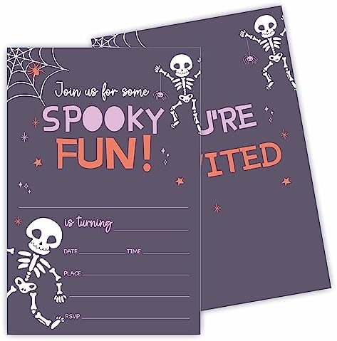 Halloween Birthday Invites with Skull and Cobweb Design
