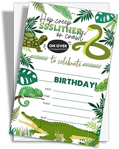 20 Count Snake Lizard Birthday Invites with Envelopes