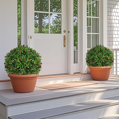 Artificial Boxwood Topiary Set of 2 for Porch and Outdoor