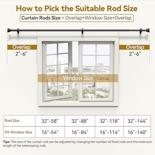 YaFex 1 Inch Heavy Duty Curtain Rod with Matte Black Finish