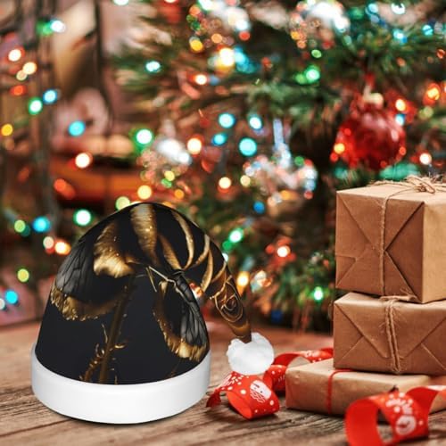 Black And Gold Flowers Print Christmas Hat with LED Lights
