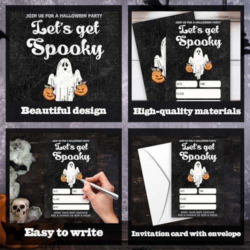 4 x 6 Gothic Black Halloween Party Invitations - Ghost Design